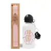 Easter Set, metallic aluminum bottle (500ml) & aromatic flat Easter candle (30cm) (PINK)
