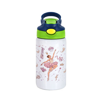 Ballet Dancer, Children's hot water bottle, stainless steel, with safety straw, green, blue (350ml)