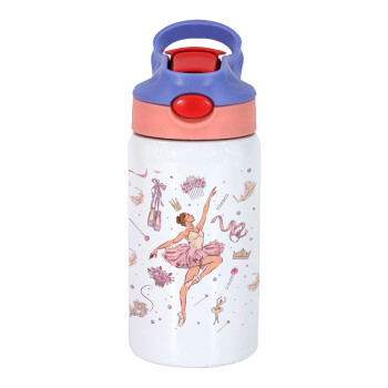 Μπαλαρίνα, Children's hot water bottle, stainless steel, with safety straw, pink/purple (350ml)