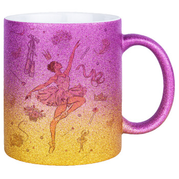 Μπαλαρίνα, Κούπα Χρυσή/Ροζ Glitter, κεραμική, 330ml