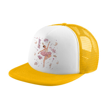 Μπαλαρίνα, Καπέλο Soft Trucker με Δίχτυ Κίτρινο/White 