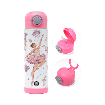 Μπαλαρίνα, Παιδικό παγούρι θερμό, ανοξείδωτο, με καλαμάκι ασφαλείας, ΡΟΖ (500ml)