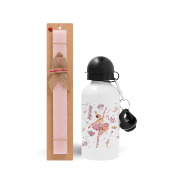 Ballet Dancer, Easter Set, metallic aluminum bottle (500ml) & aromatic flat Easter candle (30cm) (PINK)