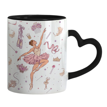 Ballet Dancer, Mug heart black handle, ceramic, 330ml