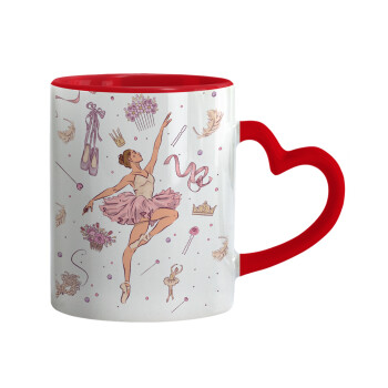Ballet Dancer, Mug heart red handle, ceramic, 330ml