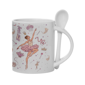 Ballet Dancer, Ceramic coffee mug with Spoon, 330ml (1pcs)
