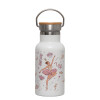 Metallic thermos (Stainless steel) White with wooden lid (bamboo), double-walled, 350ml