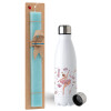 Easter Set, metallic stainless steel water bottle (750ml) & aromatic flat Easter candle (30cm) (TURQUOISE)