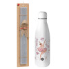 Easter Set, metallic stainless thermos bottle (500ml) & scented flat Easter candle (30cm) (GRAY)