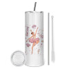 Tumbler stainless steel 600ml, with metal straw & cleaning brush