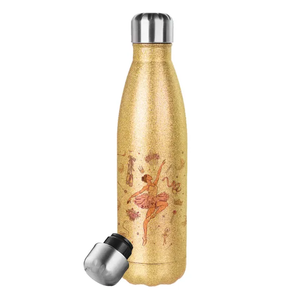 Ballet Dancer — Glitter gold stainless steel thermos bottle, double-walled, 500ml