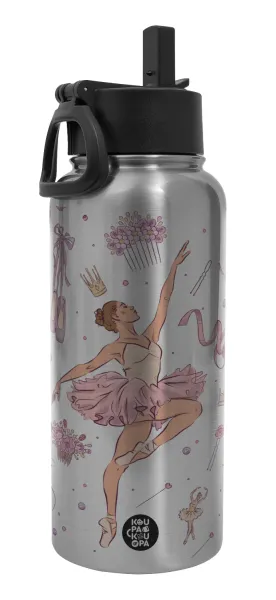 Ballet Dancer — Metal mug thermo Silver with Straw and Spout Lid (Stainless steel), double wall, 950ml