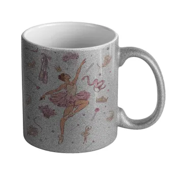 Μπαλαρίνα, Κούπα Ασημένια Glitter που γυαλίζει, κεραμική, 330ml