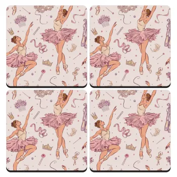 Μπαλαρίνα, ΣΕΤ 4 Σουβέρ ξύλινα τετράγωνα (9cm)