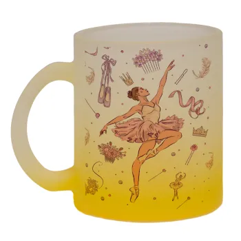 Μπαλαρίνα, Κούπα γυάλινη δίχρωμη με βάση το κίτρινο ματ, 330ml