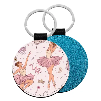 Ballet Dancer, Μπρελόκ Δερματίνη, στρογγυλό ΜΠΛΕ (5cm)