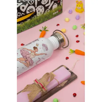 Ballet Dancer, Easter Set, SS Metallic water bottle (620ml, stainless steel) & scented flat Easter candle (30cm) (PINK)