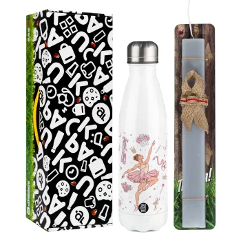Ballet Dancer, Easter candle, metallic white thermos bottle (500ml) & aromatic flat candle (30cm) (GRAY)