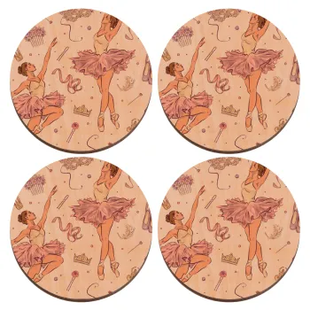 Μπαλαρίνα, ΣΕΤ x4 Σουβέρ ξύλινα στρογγυλά plywood (9cm)