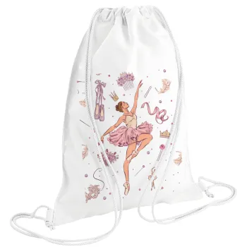 Μπαλαρίνα, Τσάντα πλάτης πουγκί GYMBAG λευκή (28x40cm)