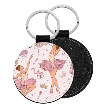 Μπαλαρίνα, Μπρελόκ Δερματίνη, στρογγυλό ΜΑΥΡΟ (5cm)