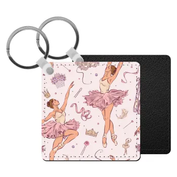 Ballet Dancer, Μπρελόκ Δερματίνη, τετράγωνο ΜΑΥΡΟ (5x5cm)