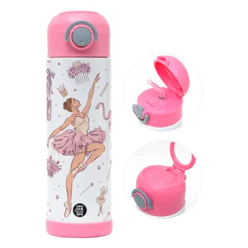 Μπαλαρίνα, Παιδικό παγούρι θερμό, ανοξείδωτο, με καλαμάκι ασφαλείας, ΡΟΖ (500ml)