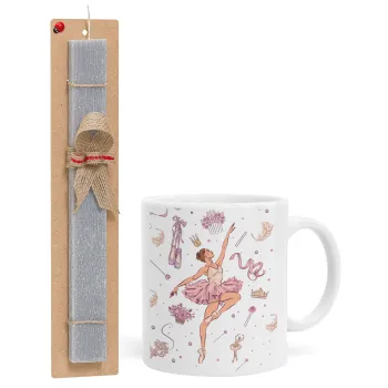 Ballet Dancer, Easter Set, Ceramic Cup (330ml) & Easter aromatic flat candle (30cm) (GRAY)