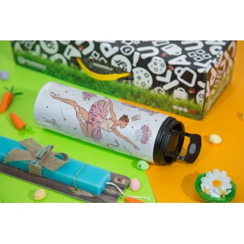 Ballet Dancer, Easter candle,Travel Tumbler 2 Lids, with metal straw & cleaning brush & aromatic flat candle (30cm) (BLUE)