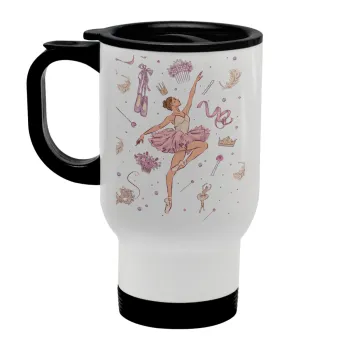 Μπαλαρίνα, Κούπα ταξιδιού ανοξείδωτη με καπάκι, διπλού τοιχώματος (θερμό) λευκή 450ml