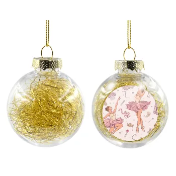 Μπαλαρίνα, Στολίδι Χριστουγεννιάτικη μπάλα δένδρου διάφανη με χρυσό γέμισμα 8cm