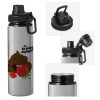 Metallic water bottle with safety cap, 850ml aluminum