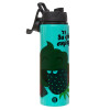Metallic water bottle with safety lid, 850ml aluminum