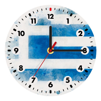 Ελληνική σημαία watercolor, Ρολόι τοίχου ξύλινο (20cm)