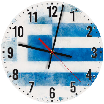 Ελληνική σημαία watercolor, Ρολόι τοίχου ξύλινο (30cm)