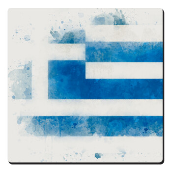 Ελληνική σημαία watercolor, Τετράγωνο μαγνητάκι ξύλινο 6x6cm