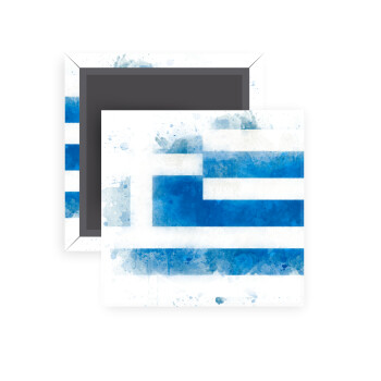 Ελληνική σημαία watercolor, Μαγνητάκι ψυγείου τετράγωνο διάστασης 5x5cm