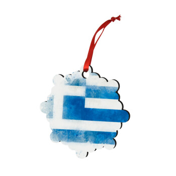 Ελληνική σημαία watercolor, Χριστουγεννιάτικο στολίδι snowflake ξύλινο 7.5cm