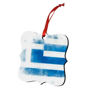 Ελληνική σημαία watercolor, Στολίδι Χριστουγεννιάτικο στολίδι polygon ξύλινο 7.5cm