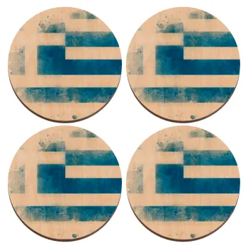 Ελληνική σημαία watercolor, ΣΕΤ x4 Σουβέρ ξύλινα στρογγυλά plywood (9cm)