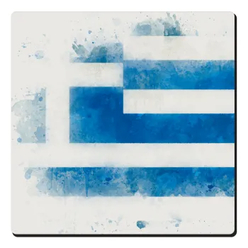 Ελληνική σημαία watercolor, Τετράγωνο μαγνητάκι ξύλινο 6x6cm