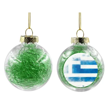 Ελληνική σημαία watercolor, Transparent Christmas tree ball ornament with green filling 8cm