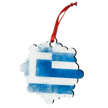 Ελληνική σημαία watercolor, Christmas ornament snowflake wooden 7.5cm