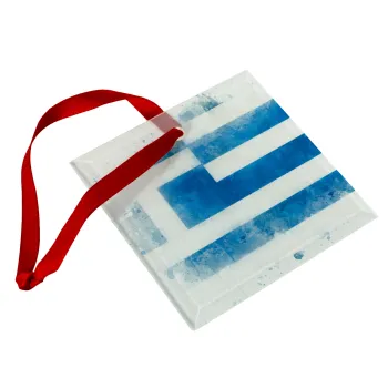 Ελληνική σημαία watercolor, Christmas ornament, glass square ornament 9x9cm