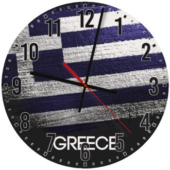 Ελληνική σημαία dark, Ρολόι τοίχου ξύλινο (30cm)