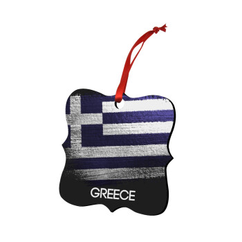 Ελληνική σημαία dark, Χριστουγεννιάτικο στολίδι polygon ξύλινο 7.5cm