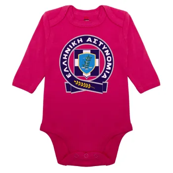 Ελληνική Αστυνομία, Μακρυμάνικο βρεφικό φορμάκι, 0-18 μηνών, ΡΟΖ, 100% Organic Cotton