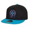 Child's Flat Snapback Hat, Black/Blue (100% COTTON, CHILD, UNISEX, ONE SIZE)