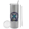 Tumbler stainless steel Silver 600ml, with metal straw & cleaning brush