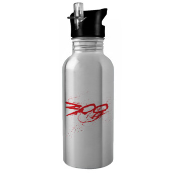 Οι 300 της Σπάρτης, Water bottle Silver with straw, stainless steel 600ml